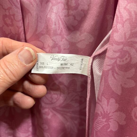 Vintage Vanity Fair Pink Jacquard Nightgown Robe Set Sz L Lace Trim Made in USA - Picture 2 of 7